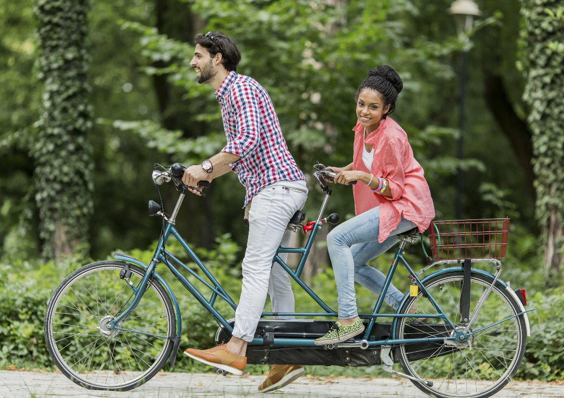 Couple bicycling